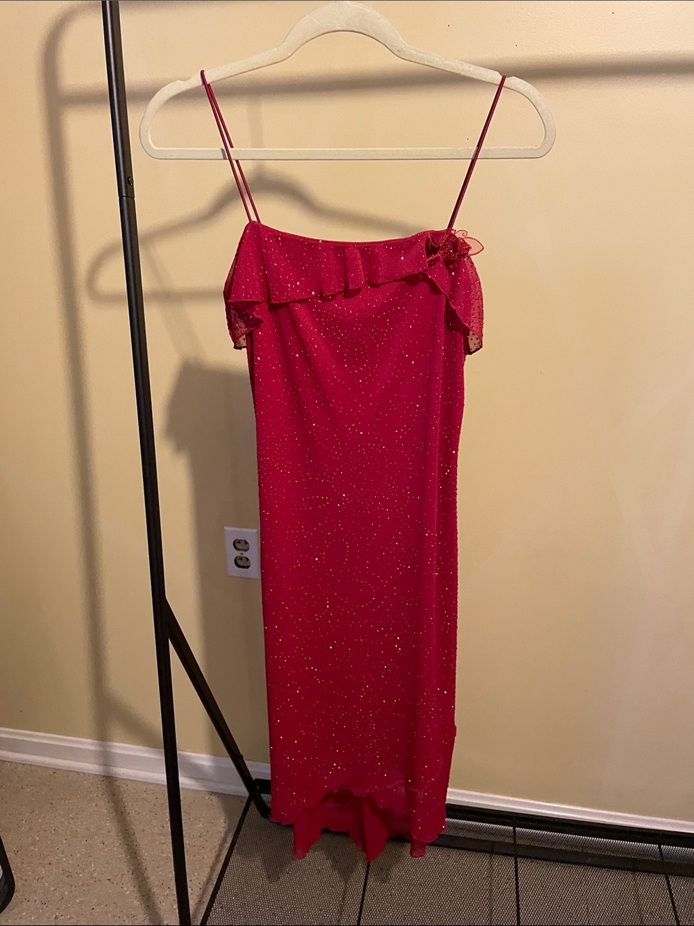 90s Red Sparkly Midi Dress